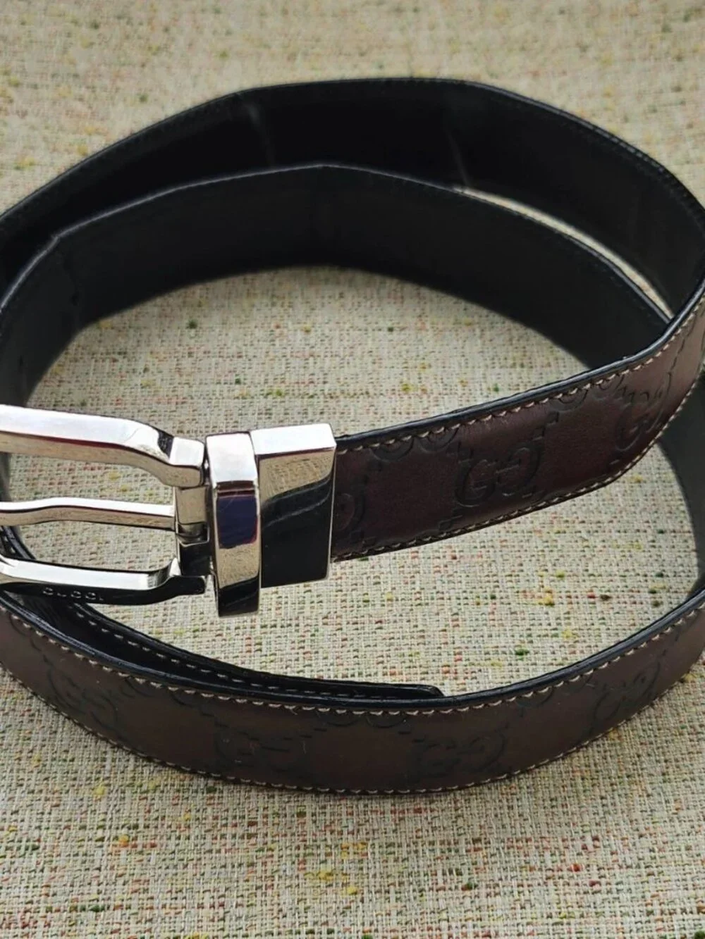 Vintage Gucci Belt Reversible Brown/Black Genuine Leather Pin Buckle Made Italy